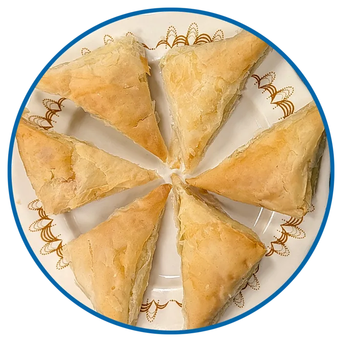 Phyllo triangles on a plate